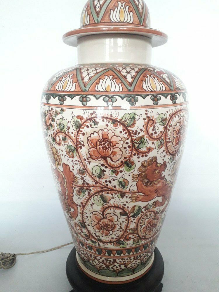 Hand Painted Table Lamp In Ceramic By Paterna Majolica Dart, 1970s photo furniture