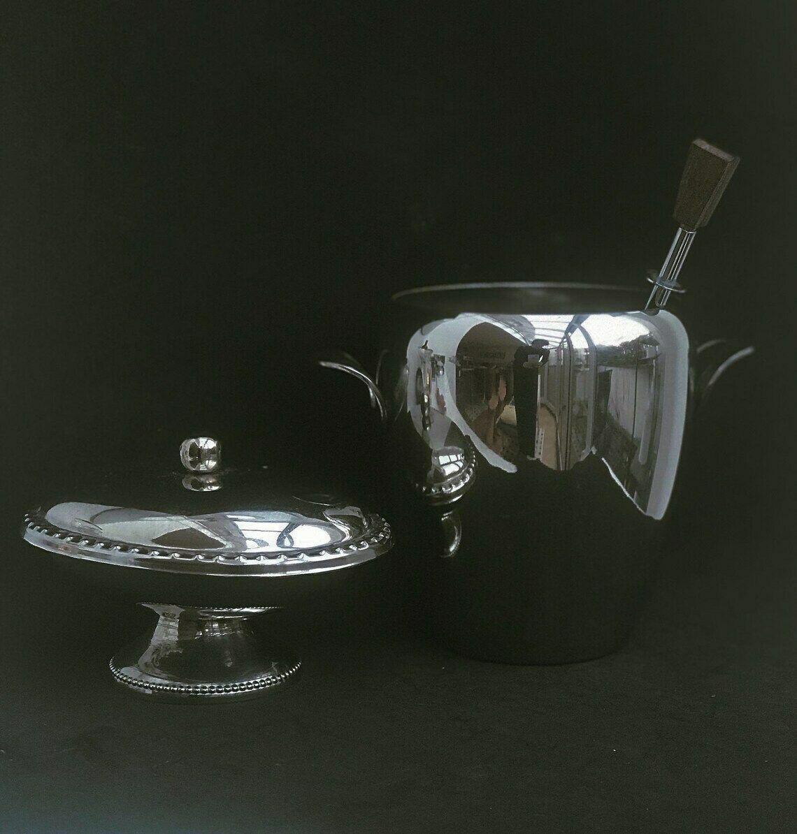 Ice Bucket Ice Bar Decor France Mid Century Nut Dish Stainless Steel Heavy Excellent Quality Ice Bucket Bar Cart Wedding Gift photo furniture