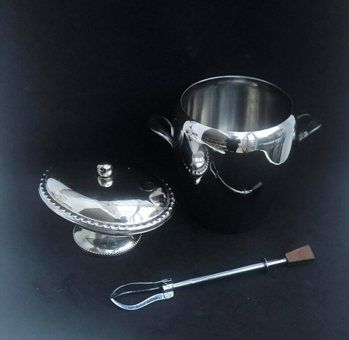 Ice Bucket Ice Bar Decor France Mid Century Nut Dish Stainless Steel Heavy Excellent Quality Ice Bucket Bar Cart Wedding Gift photo vintage