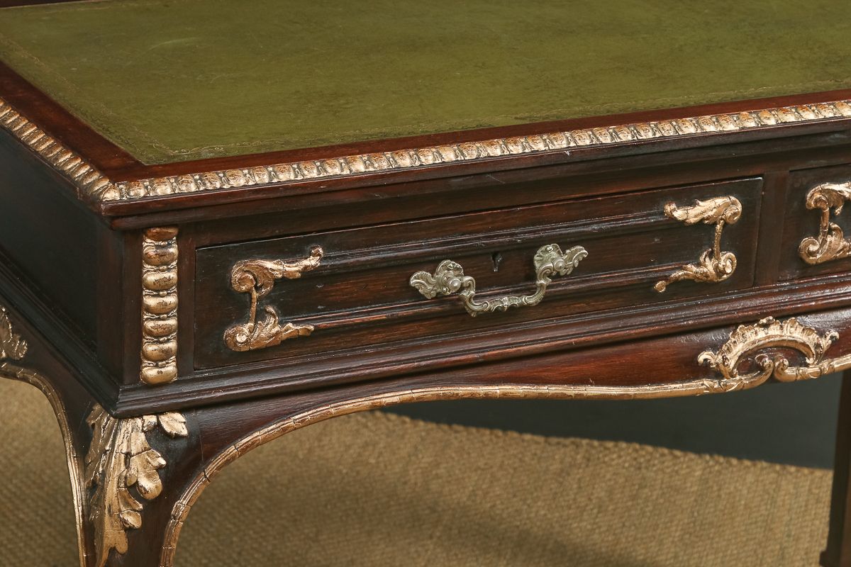 Furniture French 19th Century Louis XV Gilt & Leather  Writing Table (Circa 1880) photo