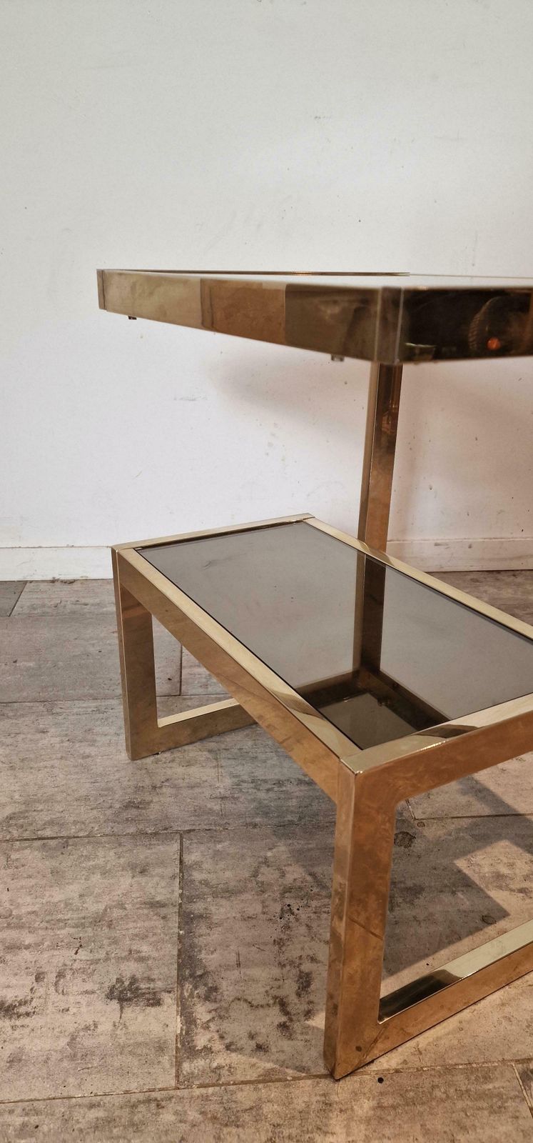 Gold Plated Belgochrom Side Table From Belgium, 1970s photo vinterior