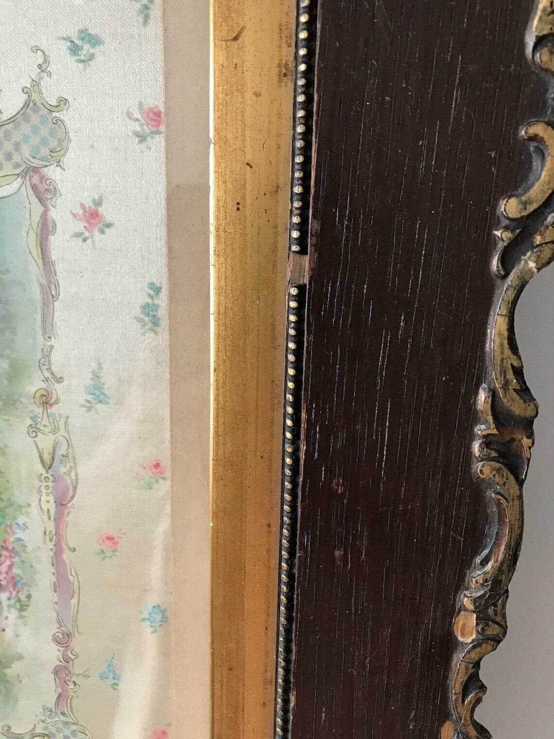Victorian Painted Framed Silk Crynoline Lady Couple Romance Wall Picture Bathroom Bedroom Antique photo buy