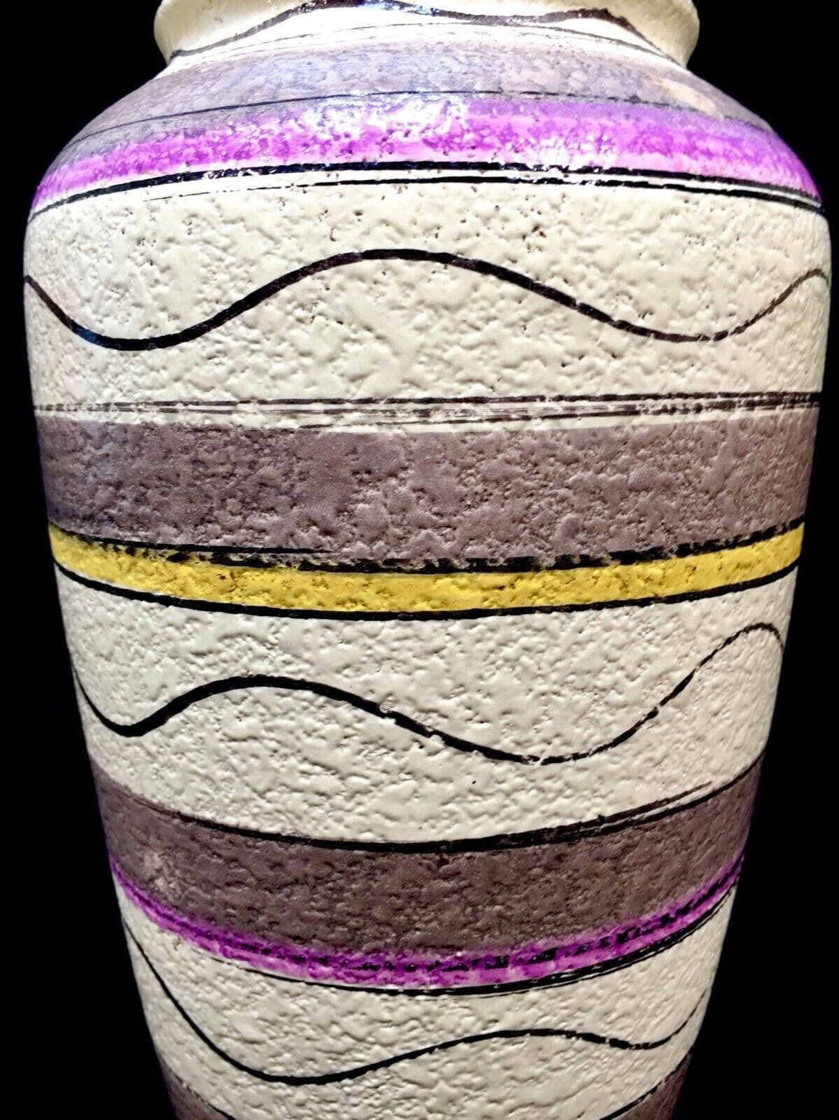 Vintage West German Pottery Vase / Retro 1950s / Cream / Purple / Yellow photo furniture
