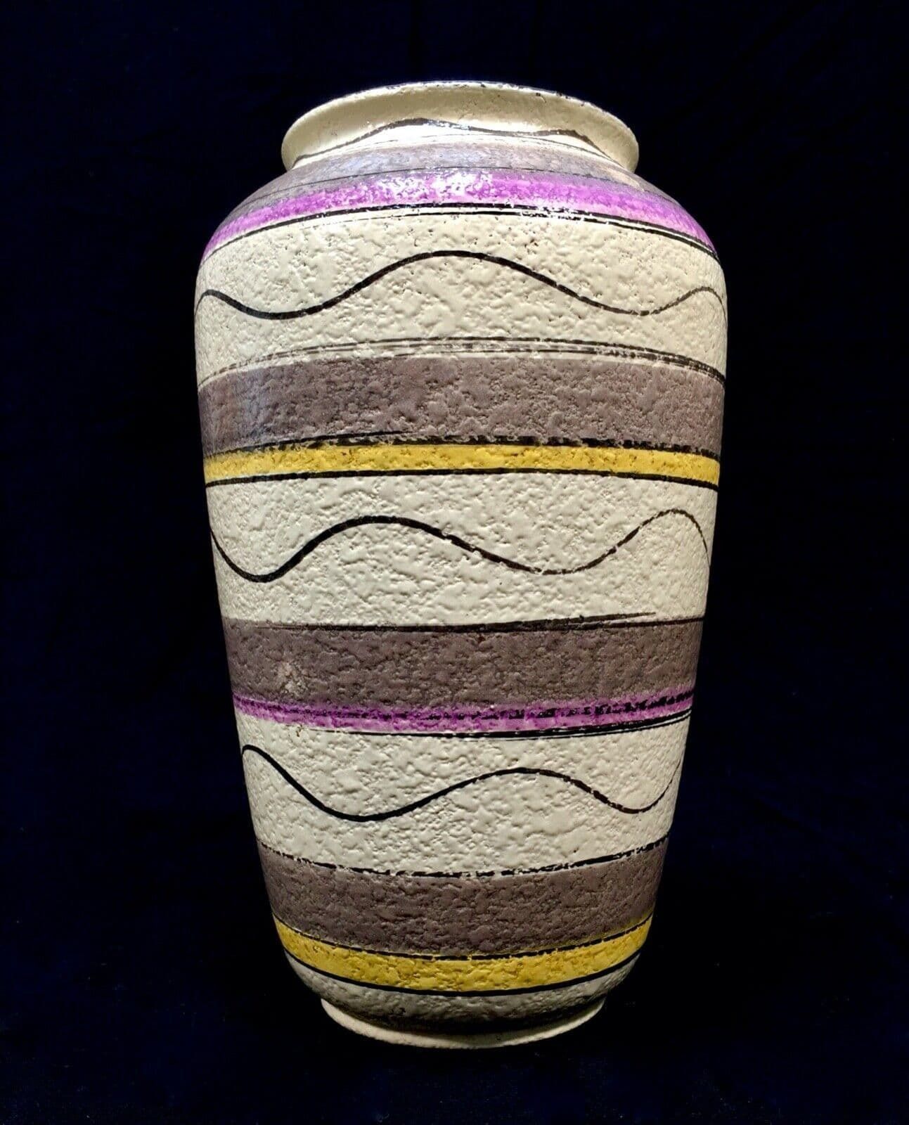 Vintage West German Pottery Vase / Retro 1950s / Cream / Purple / Yellow photo Home Decor