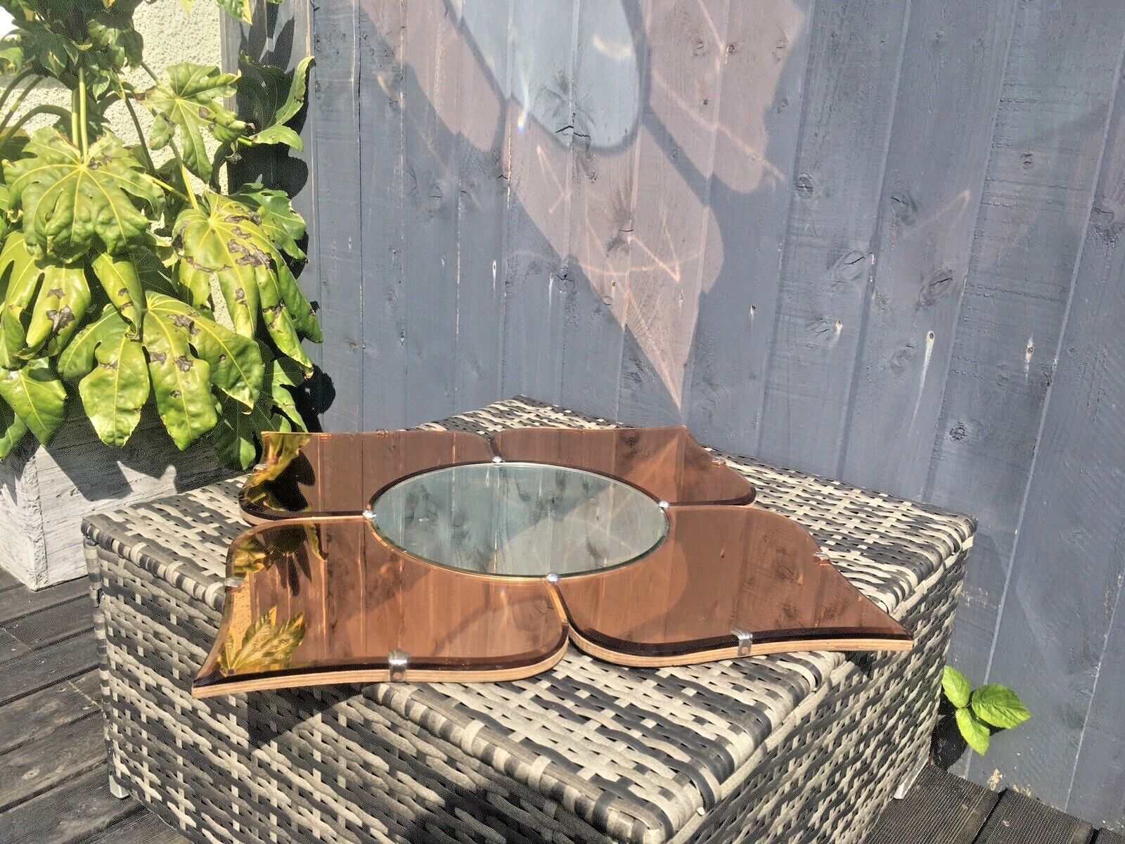 Huge 30" Beautiful 1930's Art Deco Flower Shaped Over Mantel Mirror Copper Peach photo Home Decor