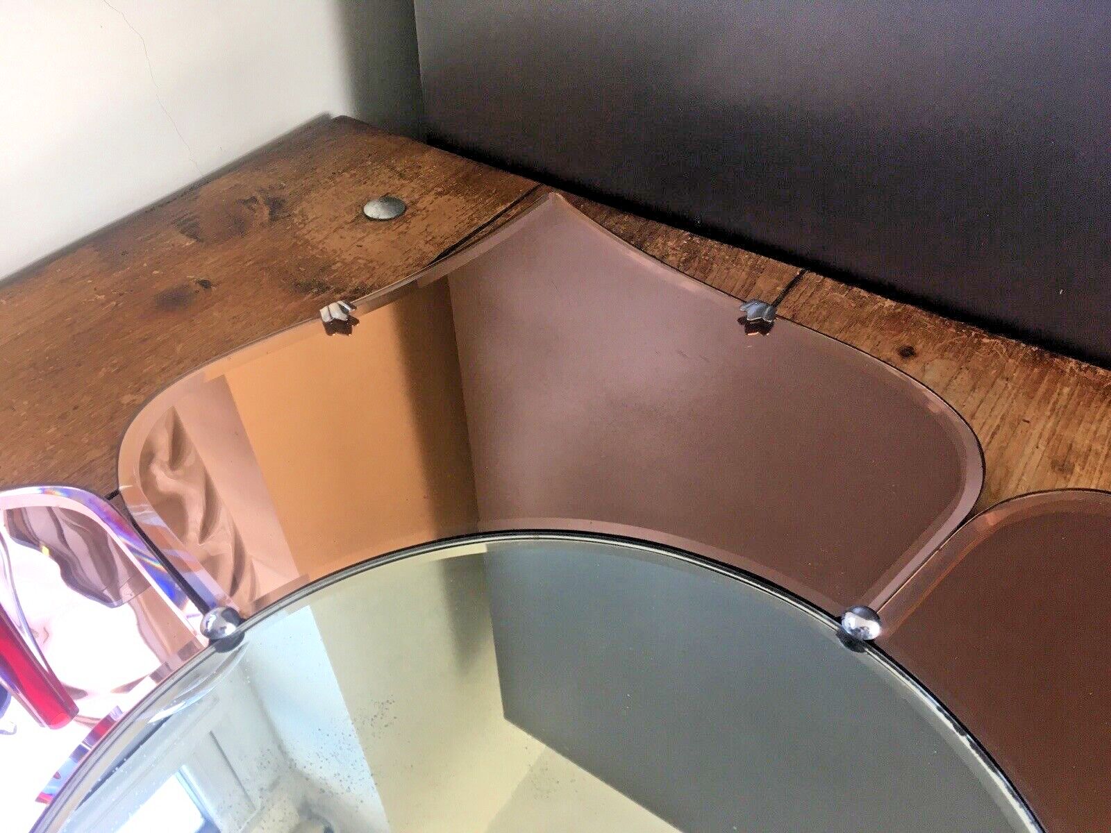 photo for sale Huge 30" Beautiful 1930's Art Deco Flower Shaped Over Mantel Mirror Copper Peach