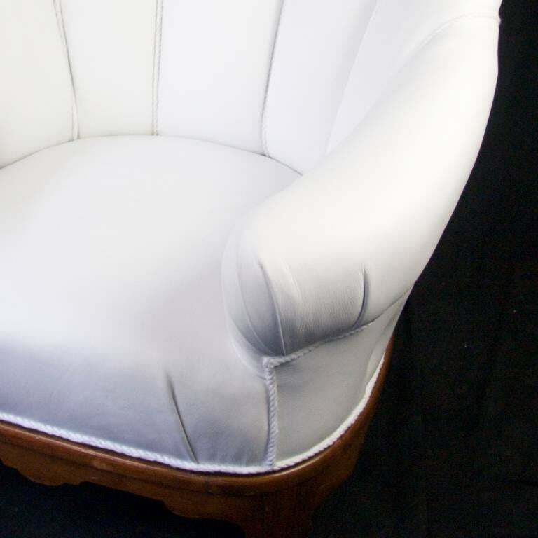 Swedish Art Deco Shellback Armchair White Italian Leather Fluted Decoration photo for sale
