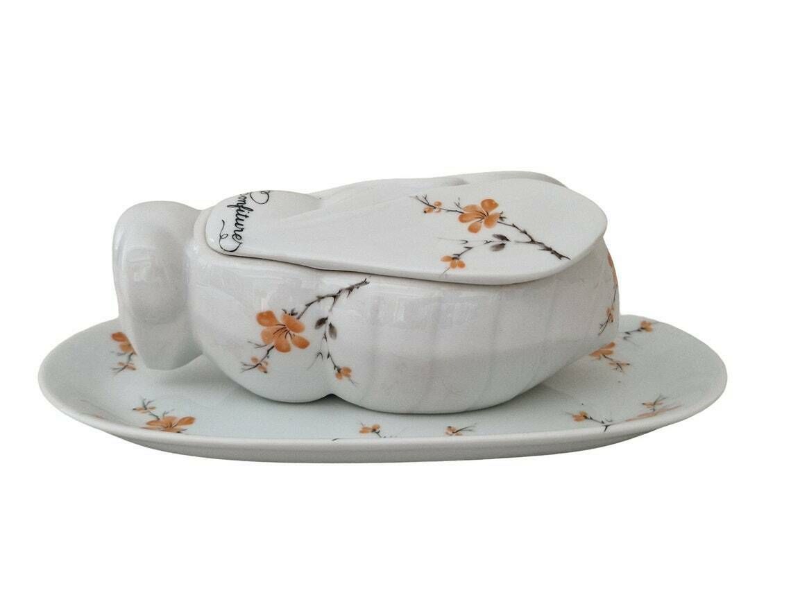 French Porcelain Bee Jam Pot With Serving Platter Ceramic Flower Preserve And Jelly Jar Breakfast Set