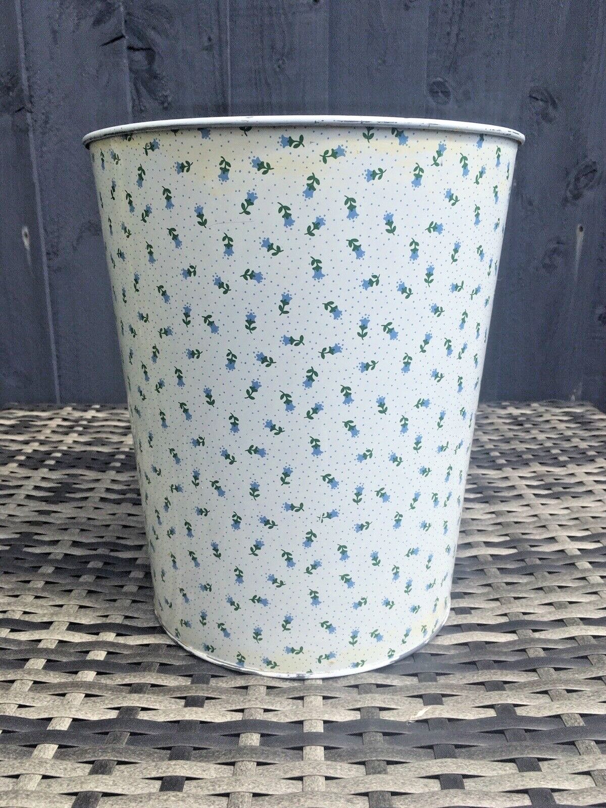 Retro 60's 70's Regency Ware Blue Floral Chintz Tin Waste Paper Bin   Worcester
