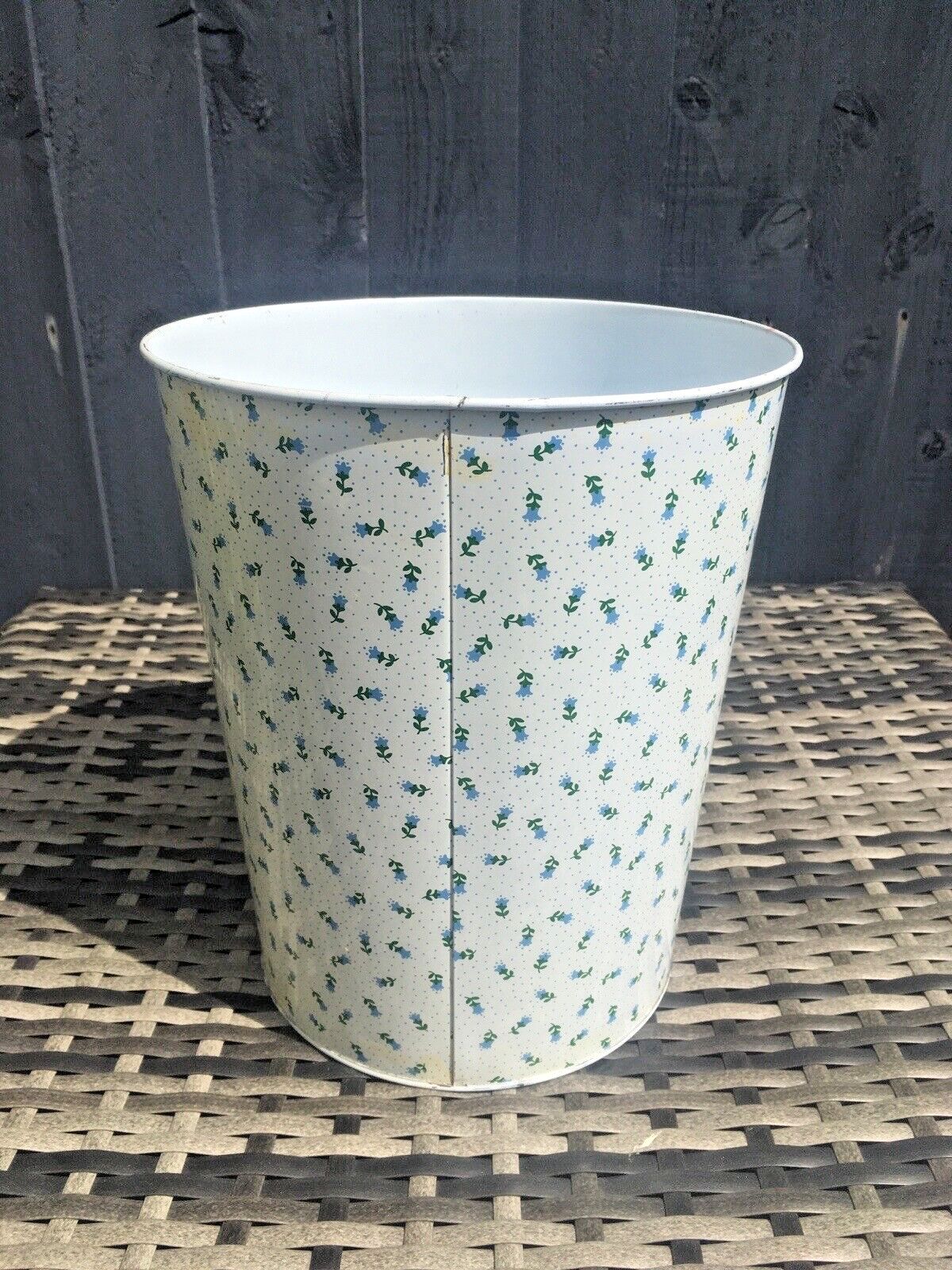 Retro 60's 70's Regency Ware Blue Floral Chintz Tin Waste Paper Bin   Worcester photo Home Decor