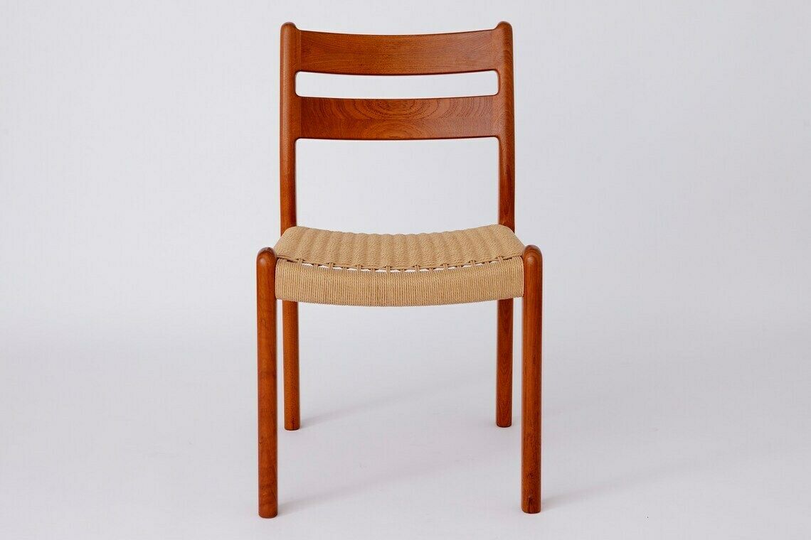 Pair Emc Mobler Mid Century Teak Dining Chairs With Papercord Seats, Set Of 2, Denmark, 1960s 1970s Vintage photo furniture