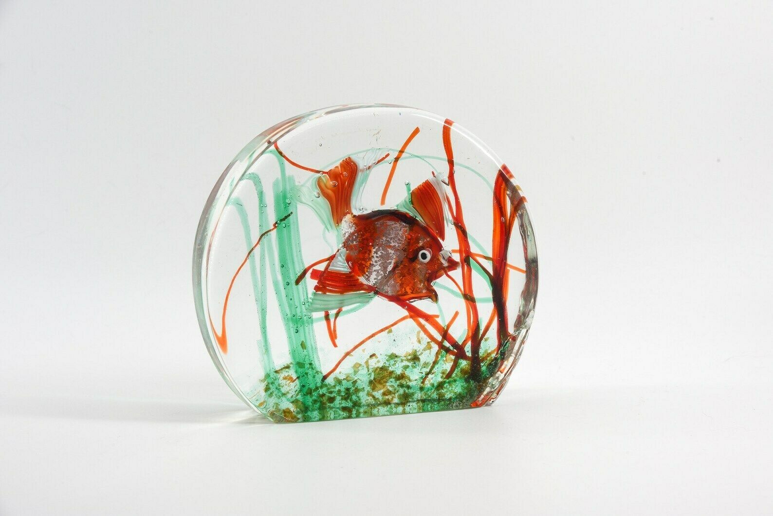 Murano Glass Aquarium With Silver Leaf, Large Glass Sculpture, Glass Aquarium Block With Rounded Sides Cedenese Style photo for sale