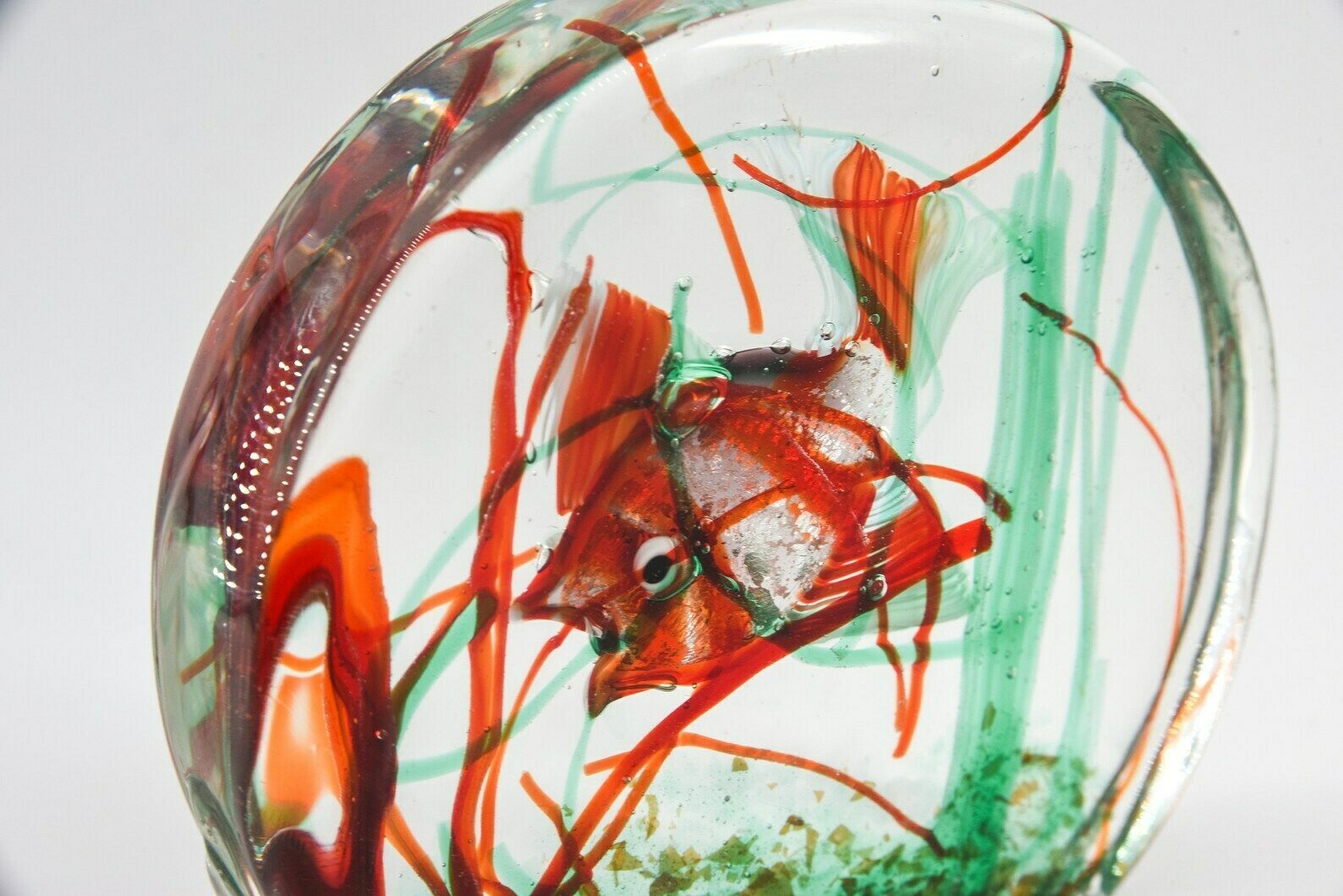 Murano Glass Aquarium With Silver Leaf, Large Glass Sculpture, Glass Aquarium Block With Rounded Sides Cedenese Style photo 550.0