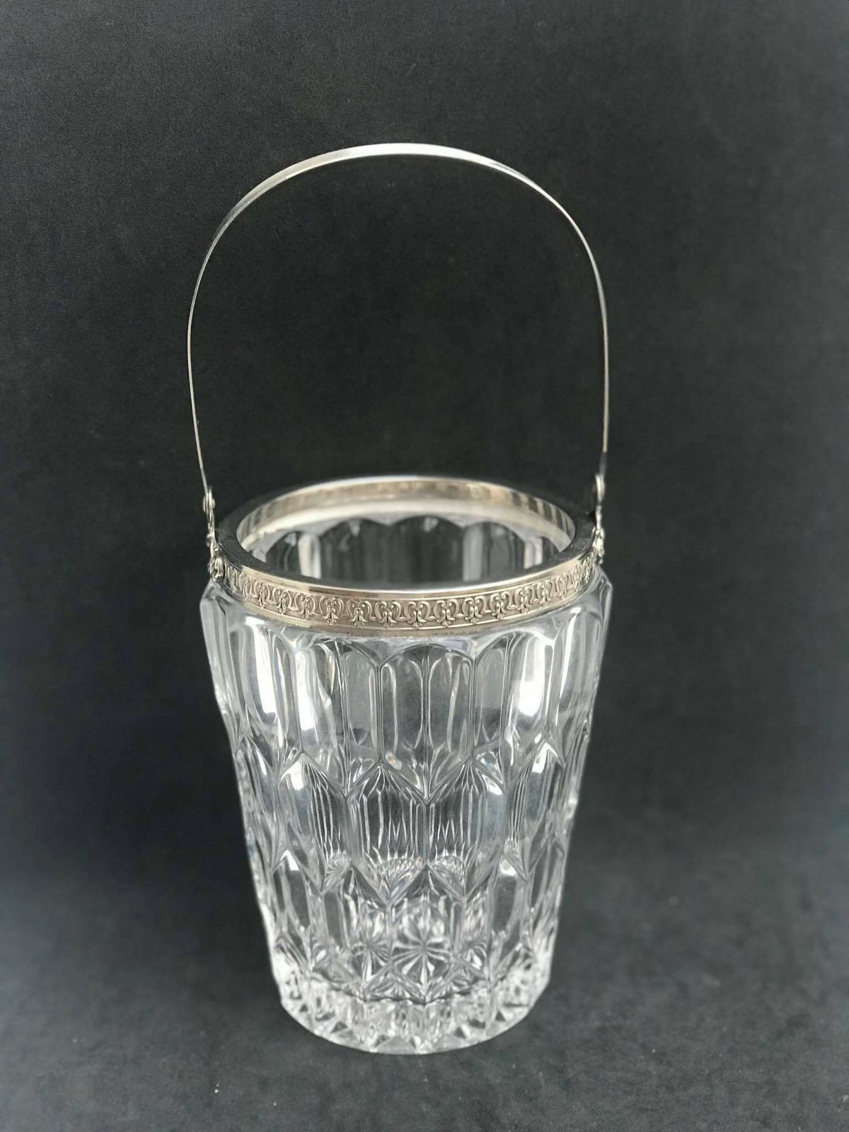 Geslepen kristallen ijsemmer – jaren 1950 – verzilverd – Mid-Century – Franse baraccessoire photo furniture