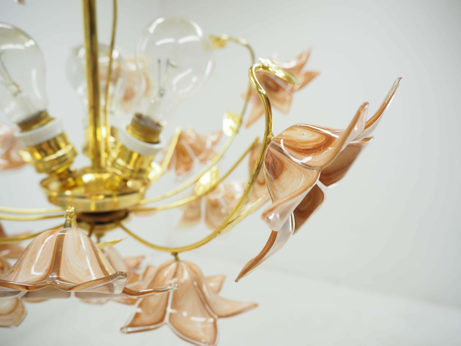 Midcentury Flowers Chandelier, Glass And Brass, 1960s photo buy