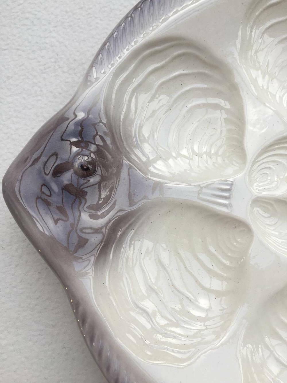 Vintage Oyster Plate, Fish Shaped Plate Vintage West Germany, Waechtersbach Pottery, Fish Plates, Grey Hand Painted, Seafood Beach 6 Oyster photo vintage