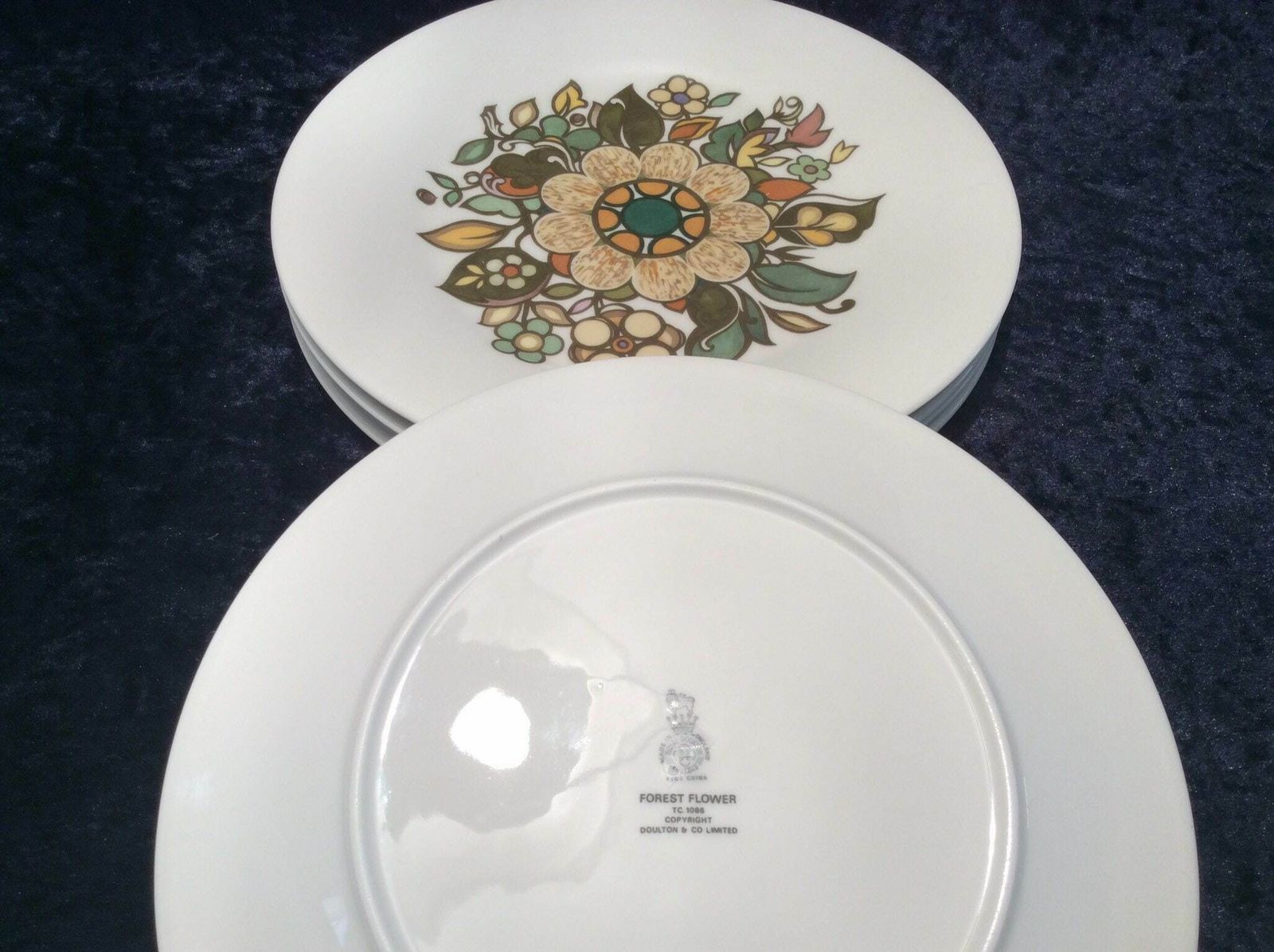 1970s Royal Doulton Forest Flower Dinner Plates, Forest Flower 10.5” Dinner Plates (Set Of 5), Retro Royal Doulton Large Dinner Plates photo Home Decor