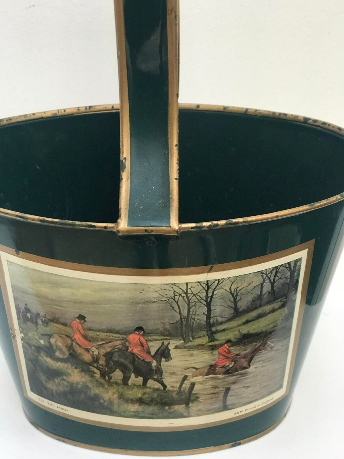 Fox Hunt Decor Metal Rangement Basket Equestrian Horse Decor Desk Decor Kitchen Tin Basket Green English Hunter Gift Hunting Magazine Rack photo 116.0