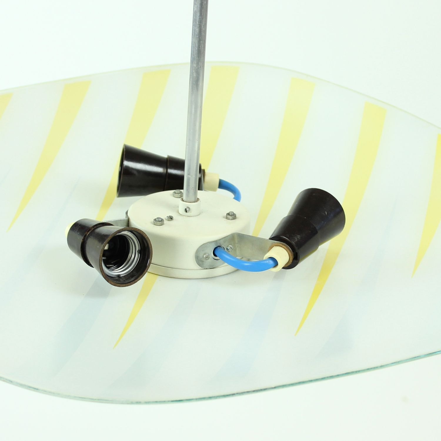Brussels Era Glass Plate Light In Yellow And Gray Stripes, Napako, Circa 1960 photo vinterior