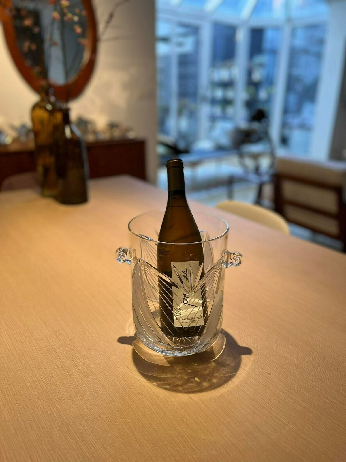 Champagne Ice Bucket Crystal Cut Handles Cut Glass Wine Cooler Chiller Hollywood Regency Bar Cart Styling Wedding Gift Luxury Barware photo Home Decor