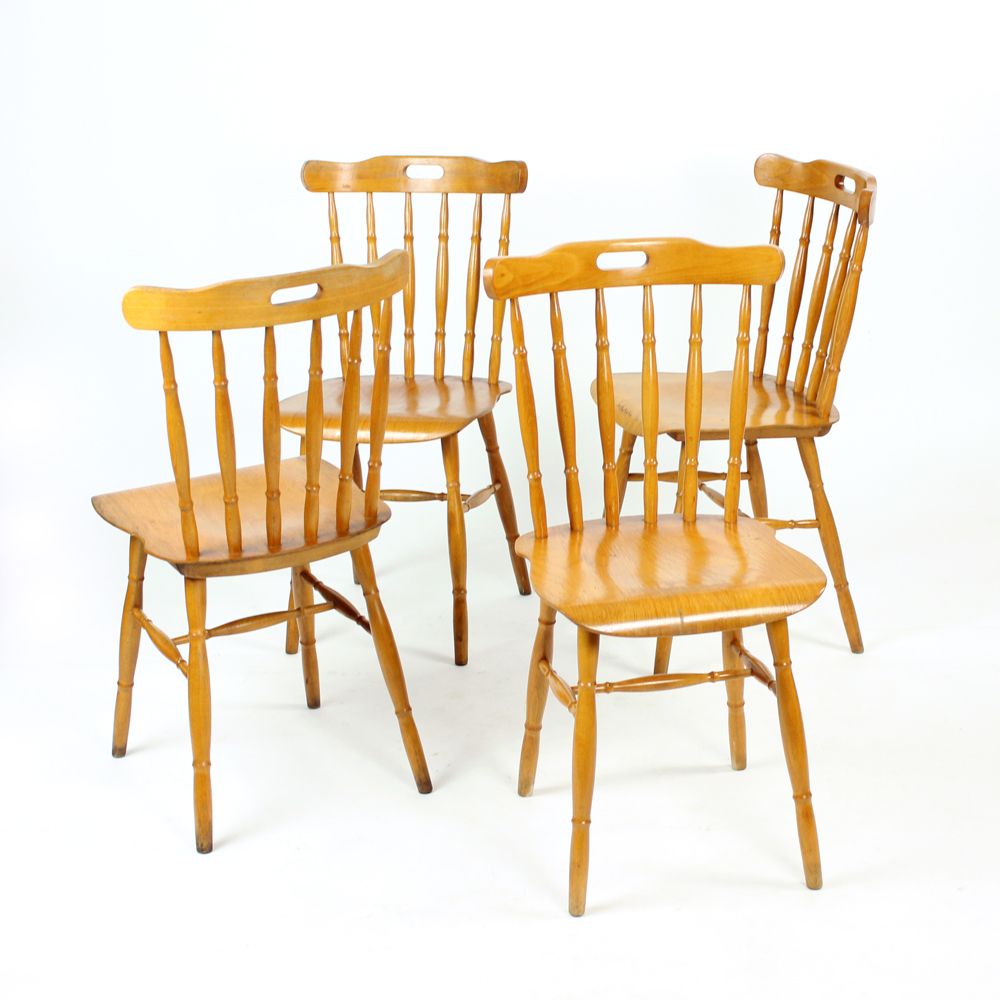 660.0 Oak Dining Chairs In Folk Design, Czechoslovakia 1960s, Set Of 4 photo