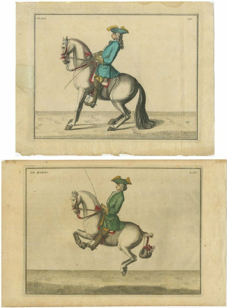 Set Of 2 Antique Horse Riding Prints: Le Hardi & Grand