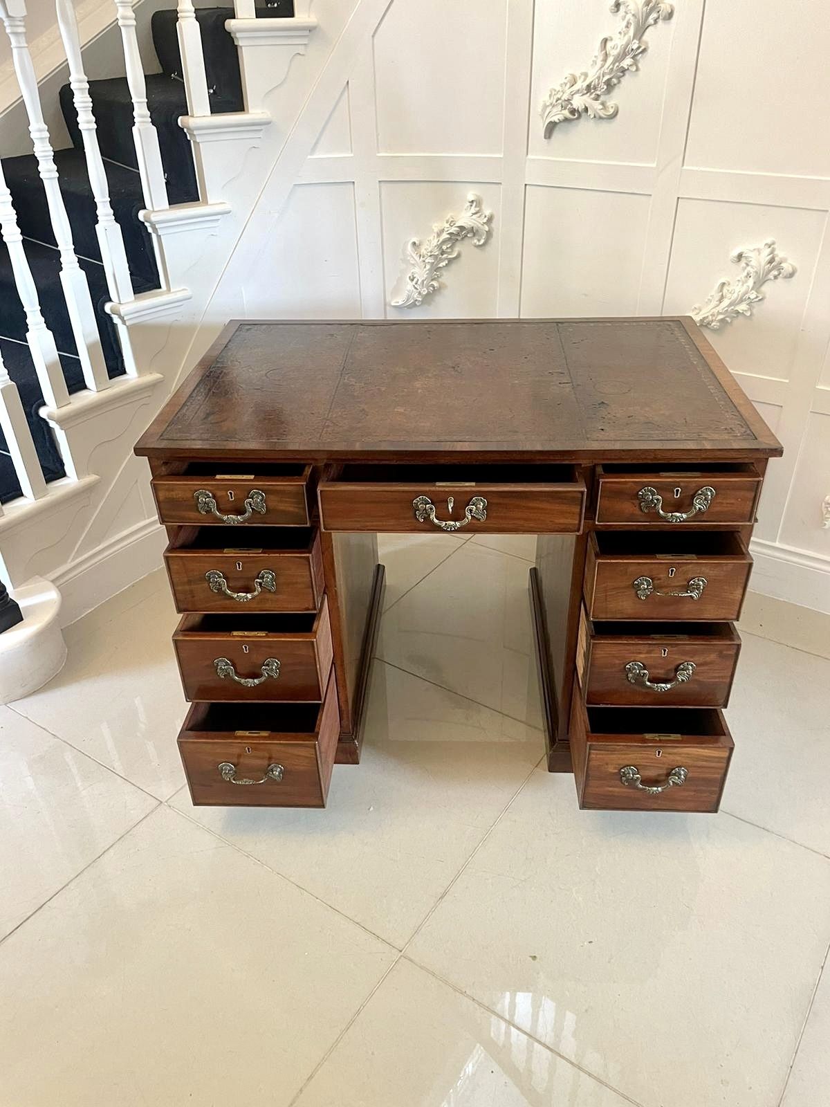 Furniture Antique 19th Century Quality Mahogany Kneehole Desk photo