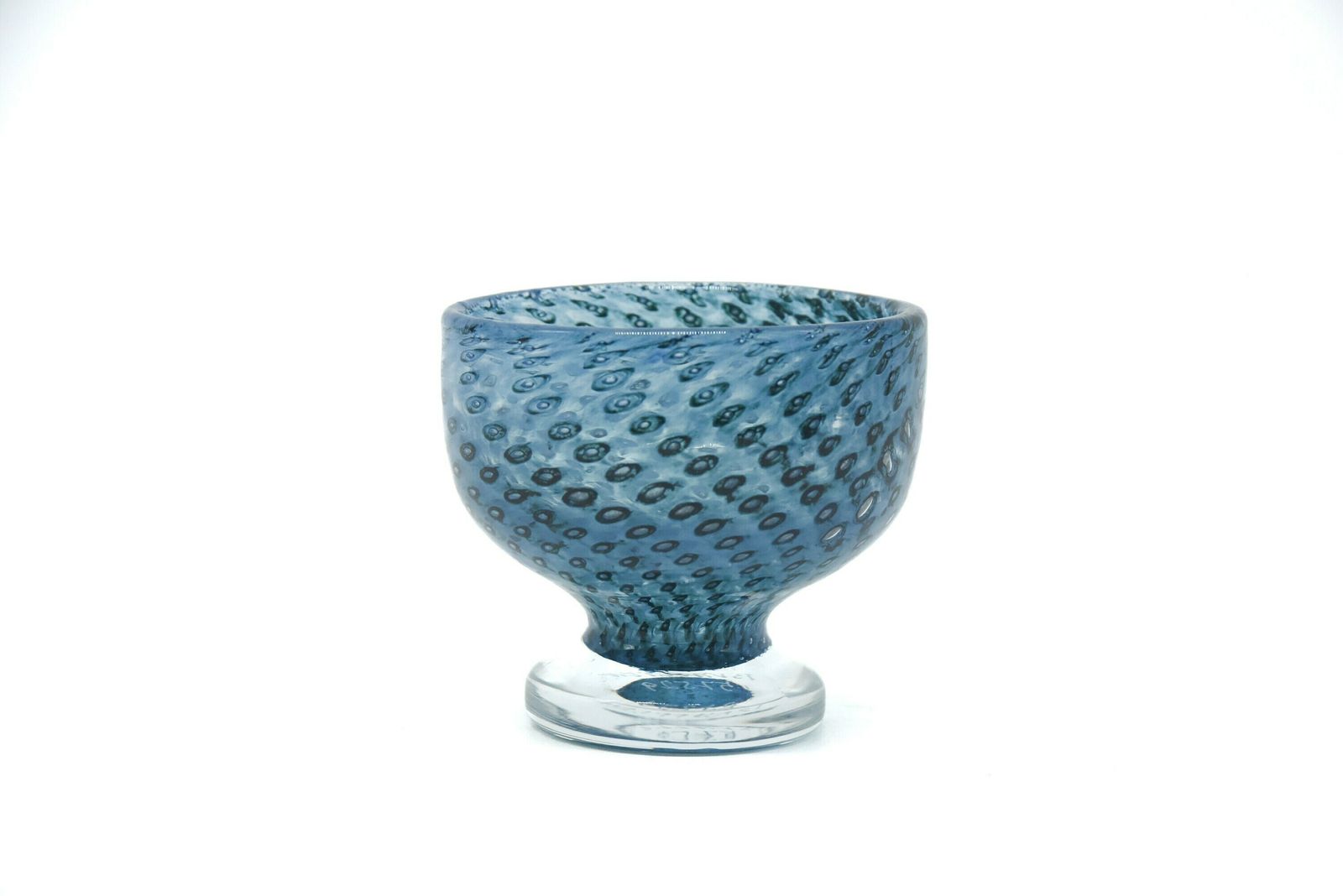 Bertil Vallien For Boda Glass Cirrus Design Blue Glass Bowl | Footed Mid Century Blue Glass Footed Dish photo furniture