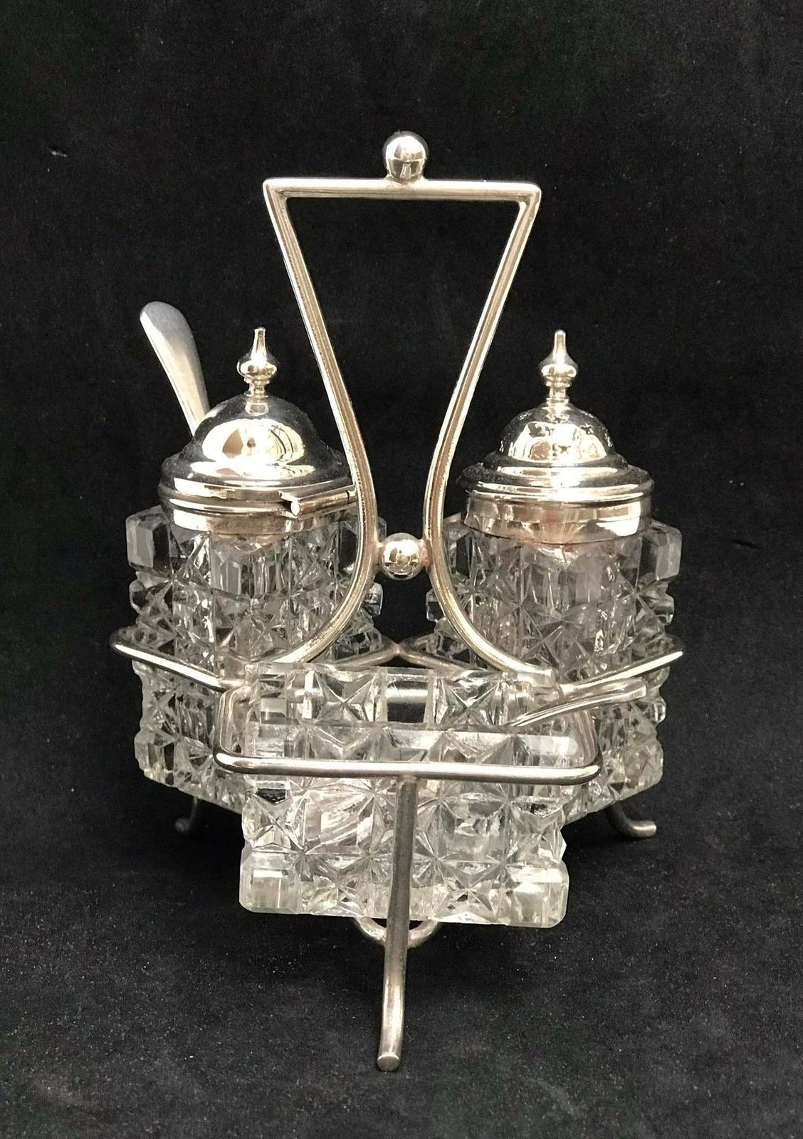 Condiment Cruet Holder Caddy Spice Set Victorian Silver Plated Glass Antique English Tableware Mustard Luxury Wedding Gift photo furniture