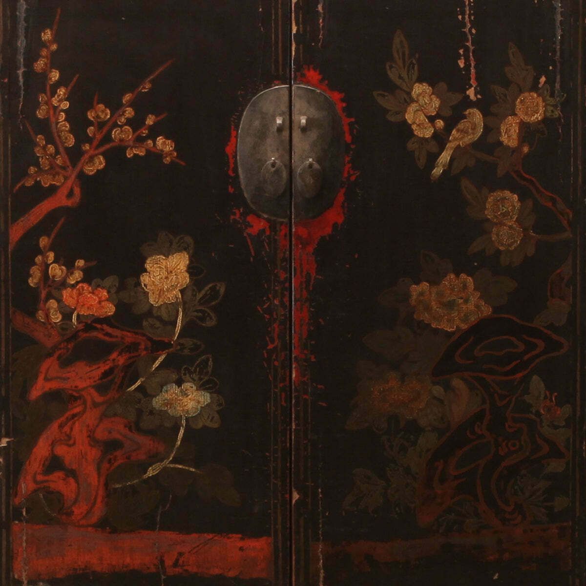 Black Lacquer Floral Wedding Cabinet photo for sale
