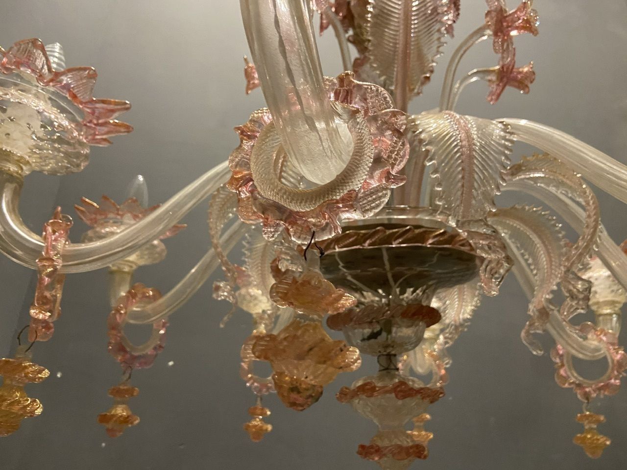 Large Pink Venetian Murano Glass Chandelier 1960’s photo buy