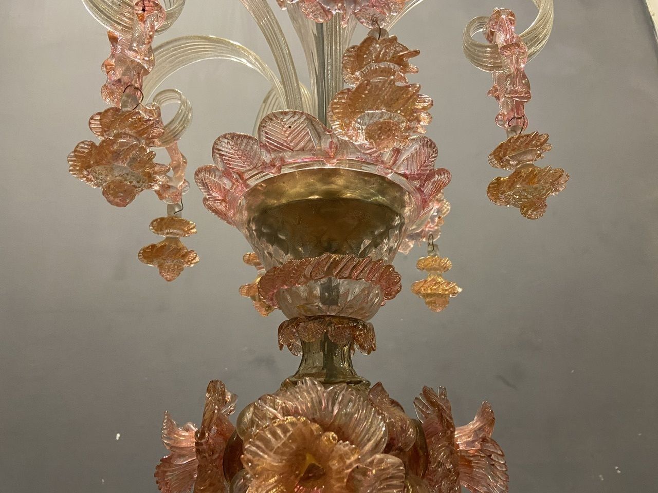 photo for sale Large Pink Venetian Murano Glass Chandelier 1960’s
