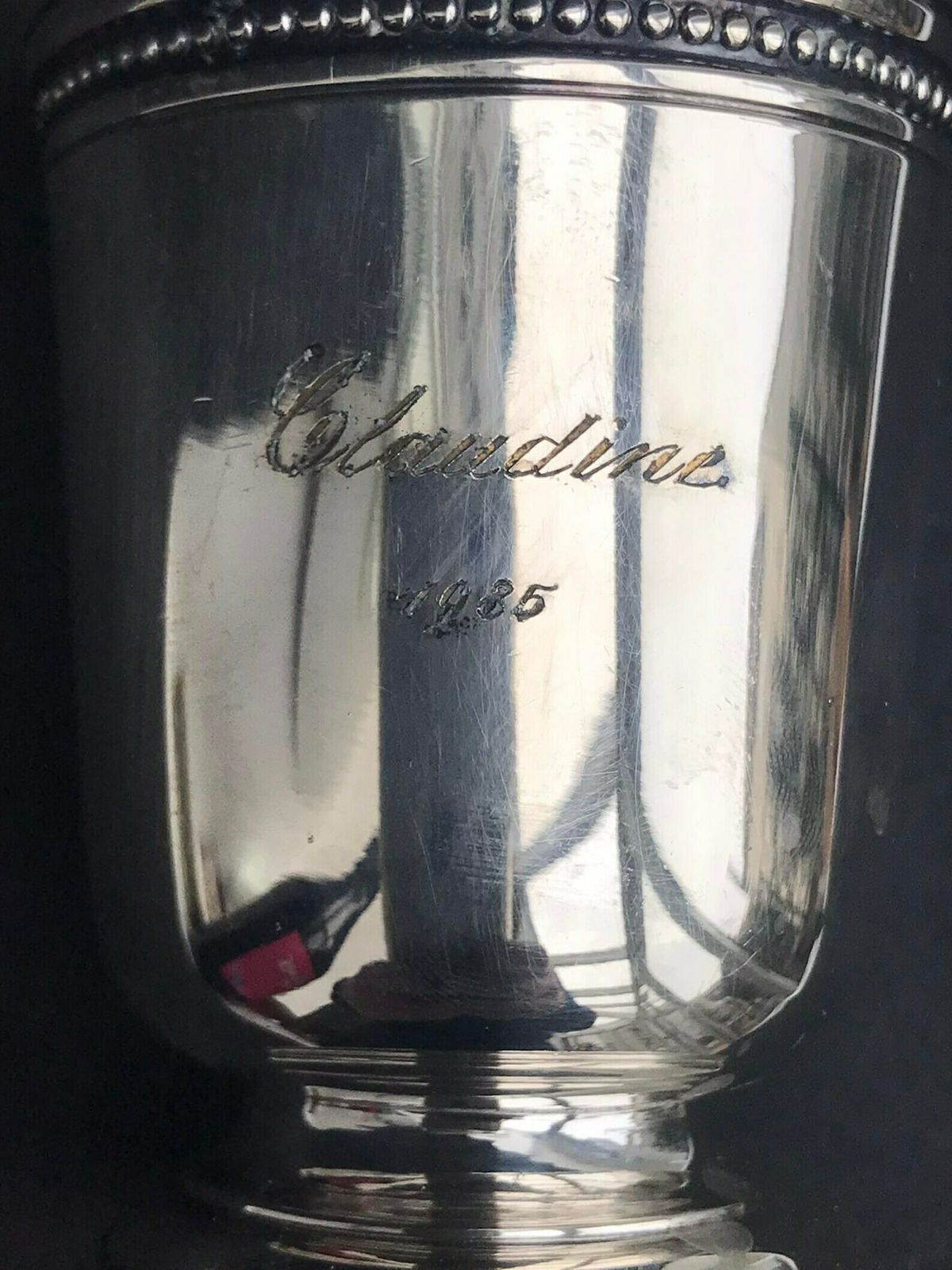 Tumbler Christofle Silver Plated Baptism Gift For Children Engraved Claudine 1985 Timbale Gift For Claudine Gift For Child New Born Gift photo Home Decor