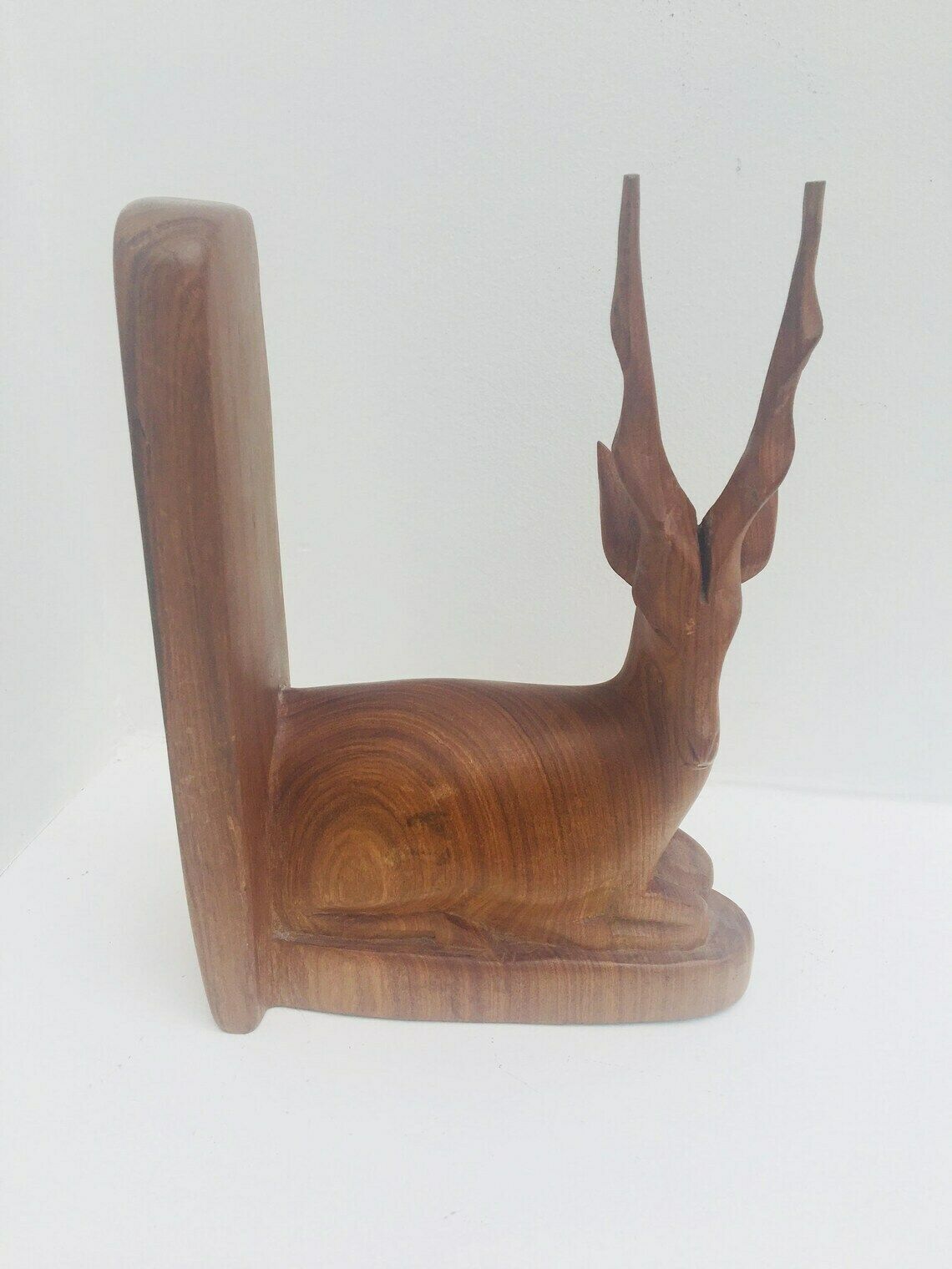 Wooden Deer Bookend Hand Carved Antelope Wood Bookend Solid Walnut Large Figurine Mid Century Book Holder Office Decor Gift For Him Desk photo buy