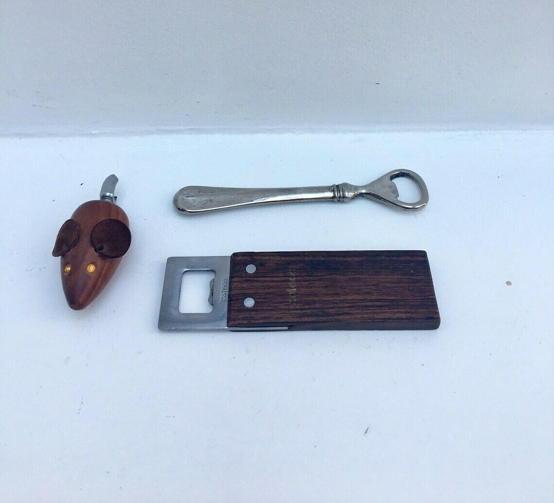 Flessenopener Set, Bargereedschap Mid Century Modern, Jaren 1960, Barware, Barbenodigdheden – Deens Teakhouten Muis photo Woonaccessoires