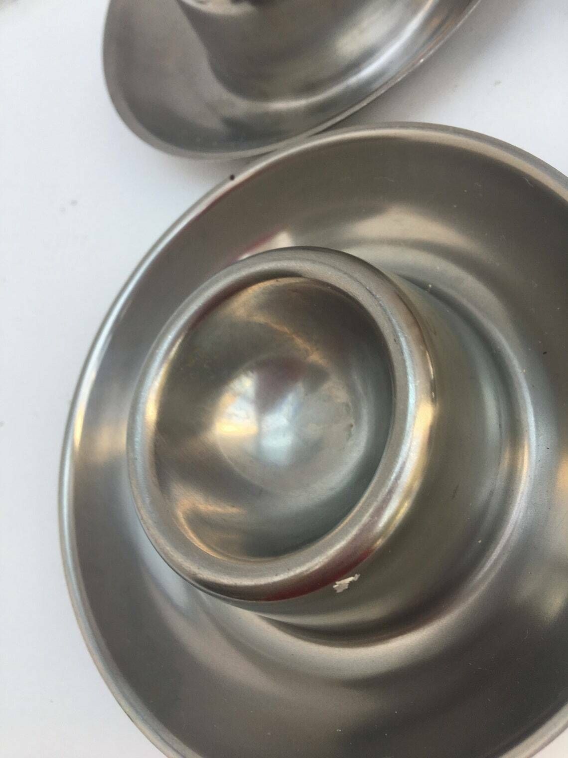 Egg Cup Set Of 6 Stainless Steel 60s Wooden Toast Holder Made In Denmark , Breakfast Set, Vintage Egg Holder Kitchen Tools Wood Toast Holde photo Home Decor
