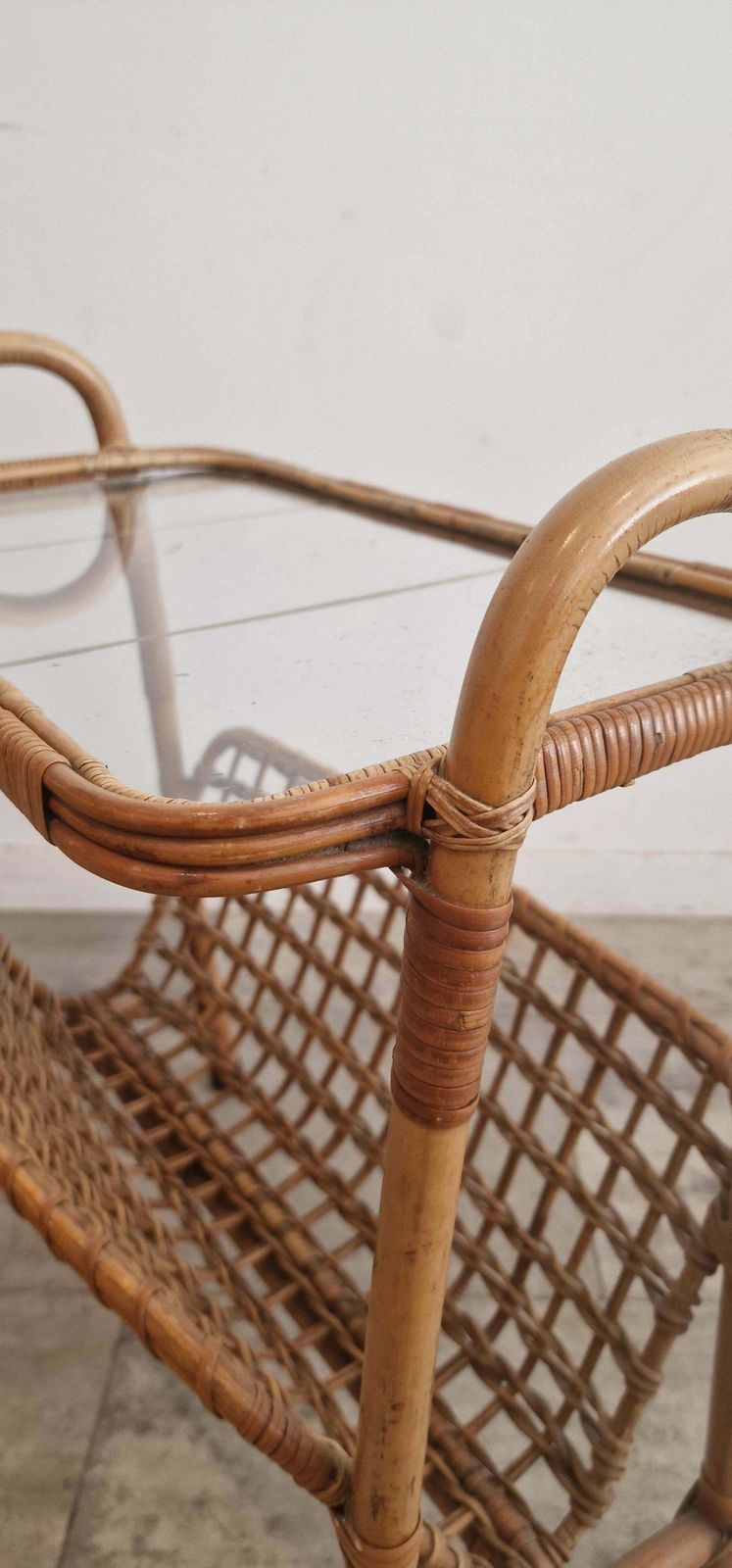 Rattan Magazine Rack, Bamboo, France 1975 photo buy