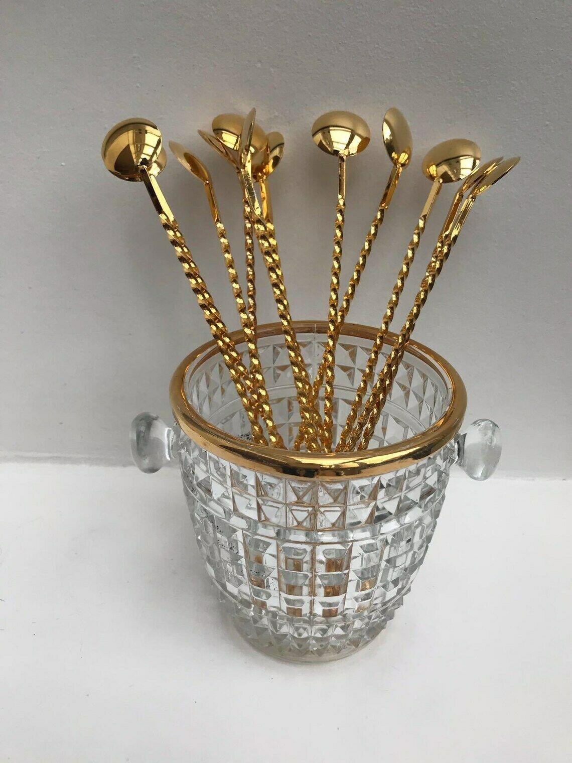 photo for sale Drink Stirrers Cocktail Champagne Stirrers Whisks Sticks Set Of 6 Gold Plated Spoons Bar Tools Bar Cart Accessories Bartender Mixology
