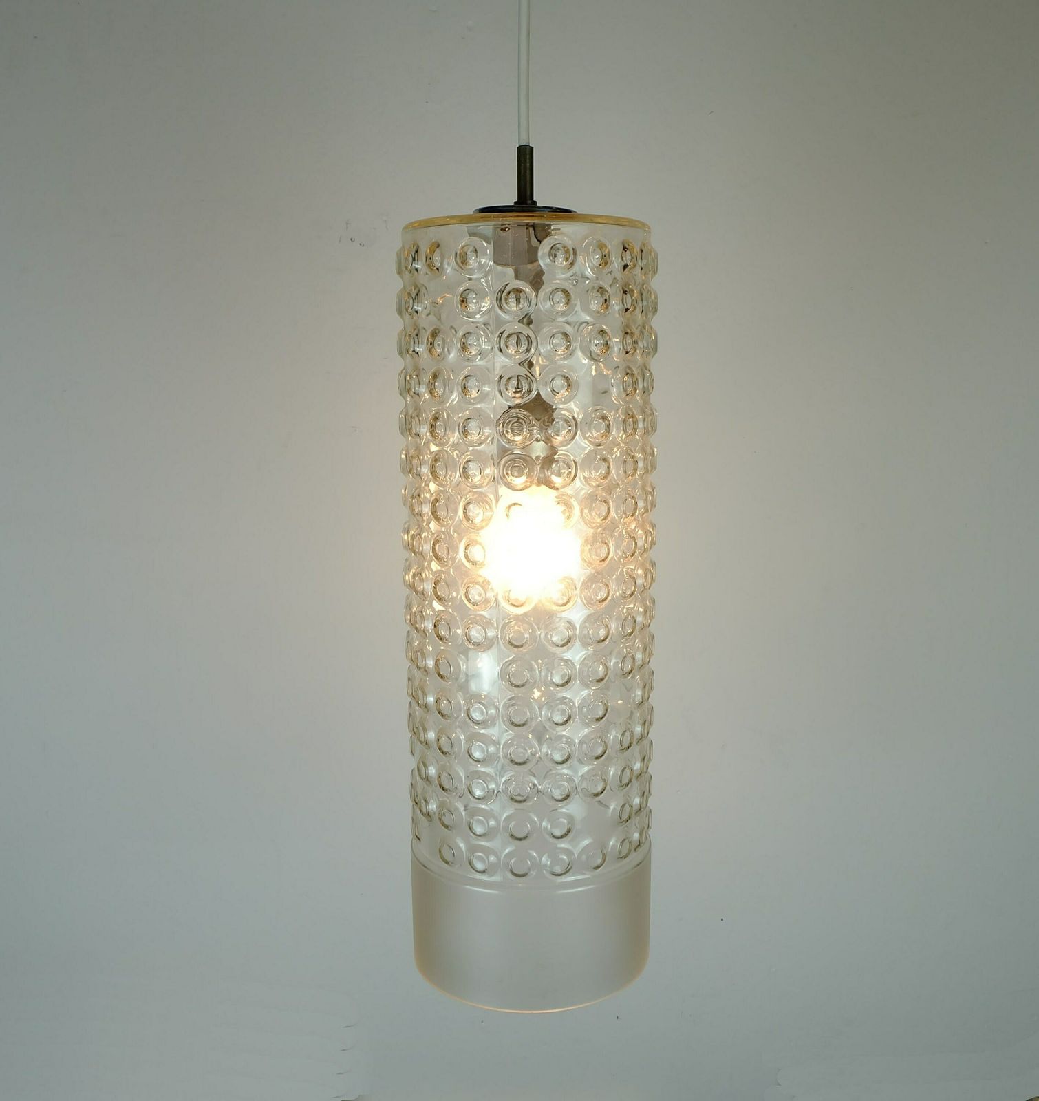1 Of 2 Huge Cylindrical Staff Lamps Pendant Light Bubble Glass Etched Glass Design Rolf Krueger 1967 photo for sale