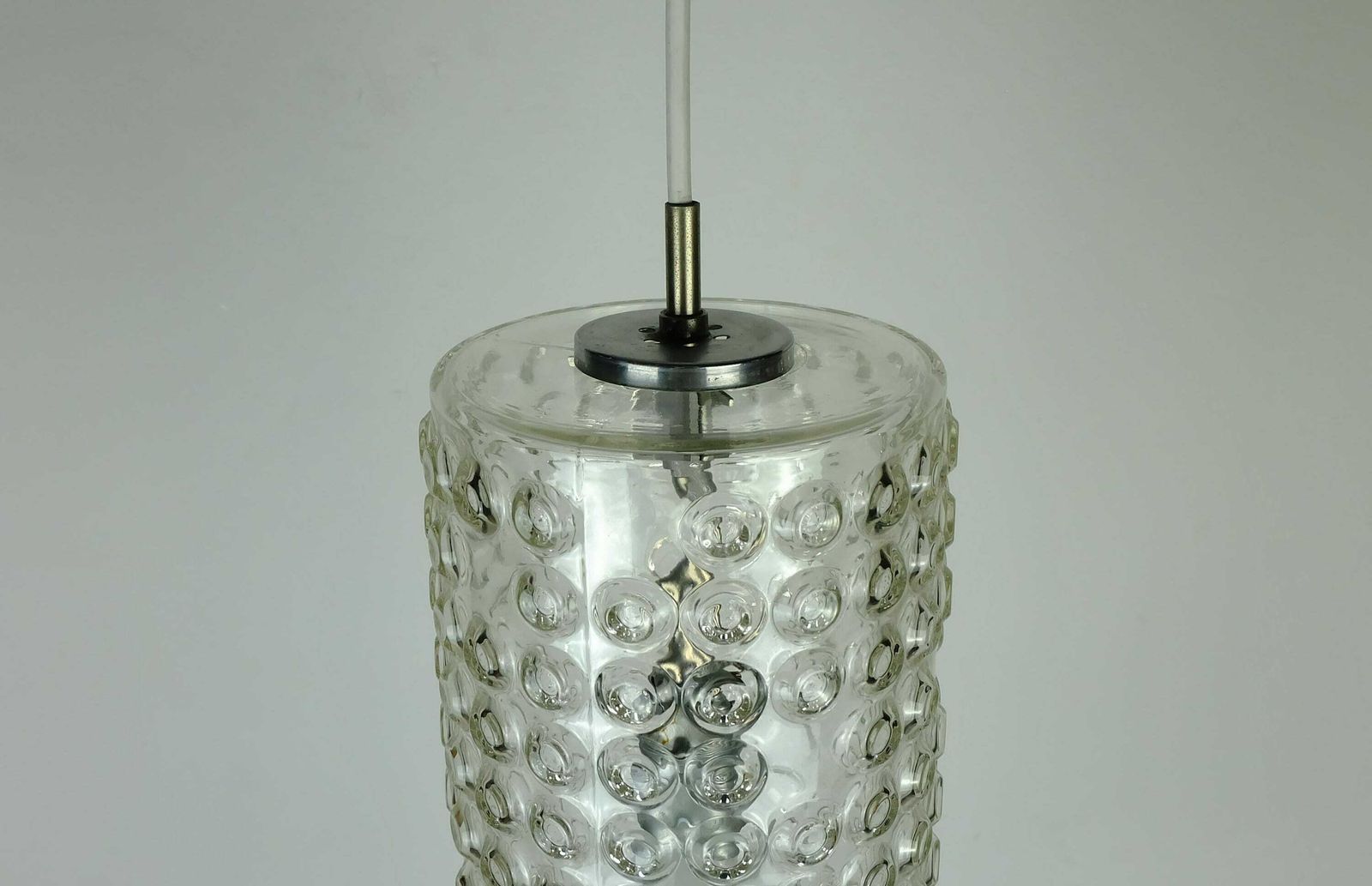 1 Of 2 Huge Cylindrical Staff Lamps Pendant Light Bubble Glass Etched Glass Design Rolf Krueger 1967 photo vinterior