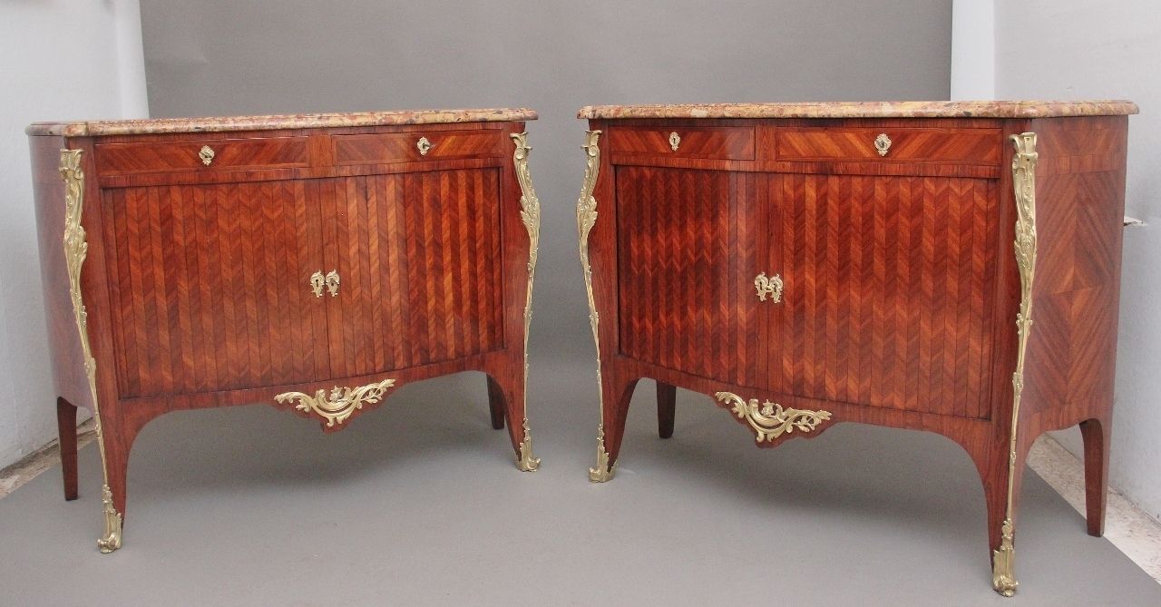 Pair 19th Century French Kingwood And Marble Top Commodes