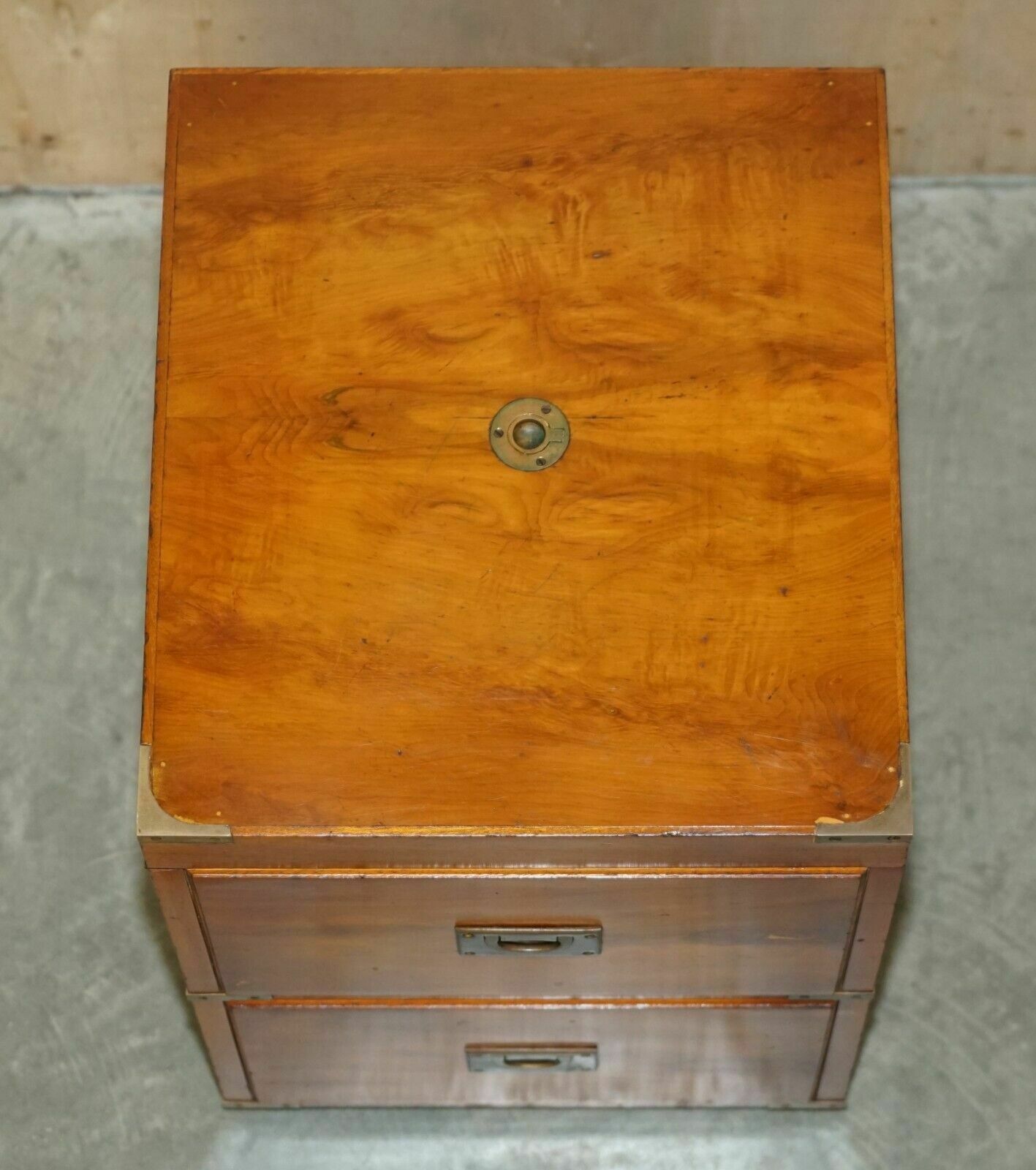 Burr Yew & Elm Wood Military Campaign Drinks Cabinet Hidden Inside A Side Table photo buy