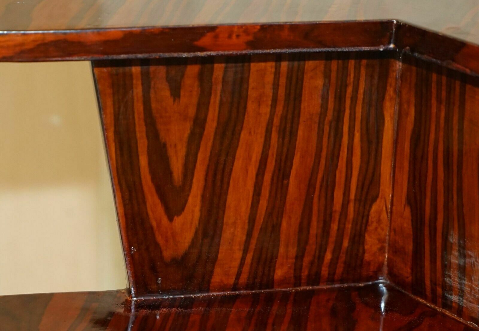 Pair Of Lovely Vintage Art Deco Style Two Tier Macassar Wood Side End Tables photo vinterior