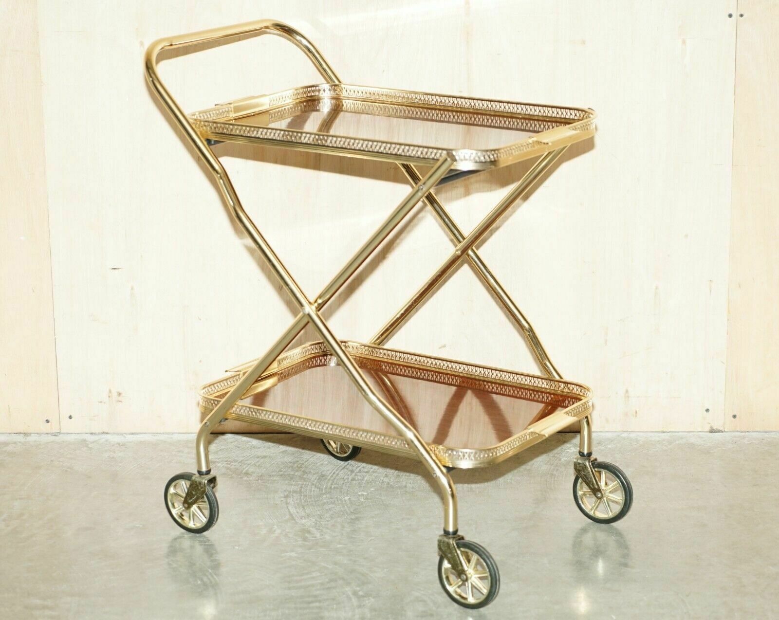 Mid Century Folding Rosewood Brass 1950's Drinks Trolley With Removable Trays photo furniture