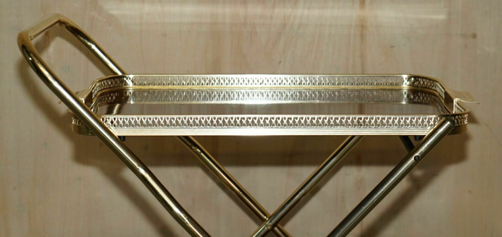 Mid Century Folding Rosewood Brass 1950's Drinks Trolley With Removable Trays photo Furniture