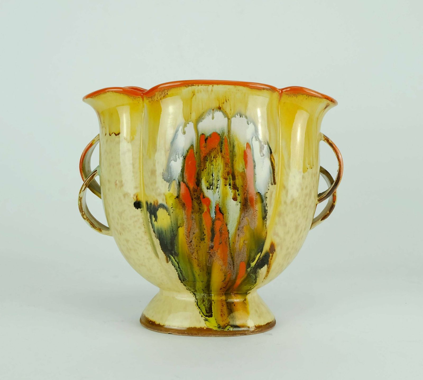 Beautiful Art Déco Vase 1930s Ceramic Dumler Breiden Drip Glaze Double Handle photo vinterior