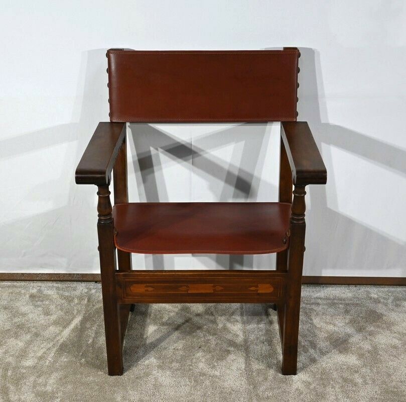 Armchair In Walnut And Leather From Cordoba   Late 19th Century photo furniture