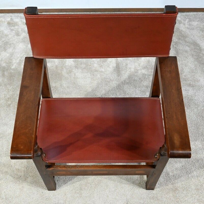 Armchair In Walnut And Leather From Cordoba   Late 19th Century photo Furniture
