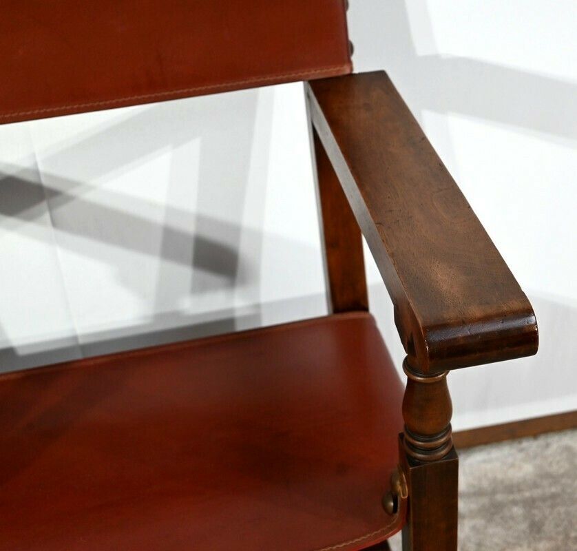 photo for sale Armchair In Walnut And Leather From Cordoba   Late 19th Century