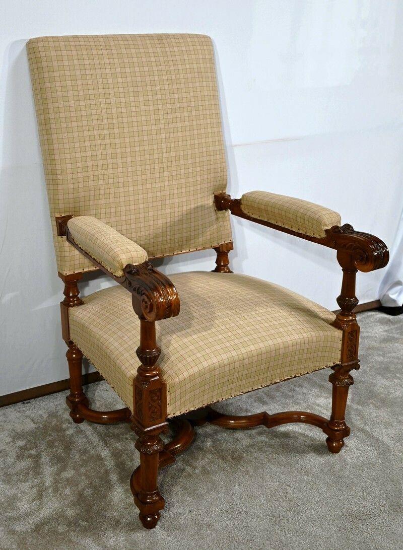 Important Walnut Armchair, Louis XIV Style   Mid 19th Century